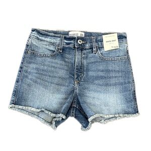 Abercrombie & Fitch Kids Blue Denim High Rise Shortie Shorts Sz 15/16 Raw Hem